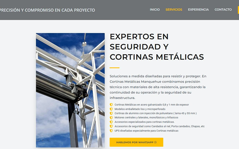 Sitio de Cortinas Metálicas Manquehue desarrollado por Softmedia